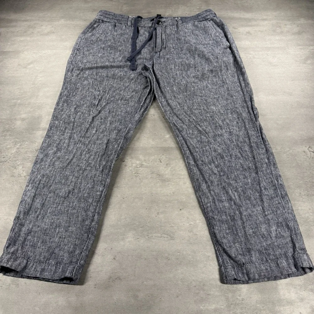 Banana Republic Linen Pants Women 31x25 Navy High Rise Drawstring Elastic Waist